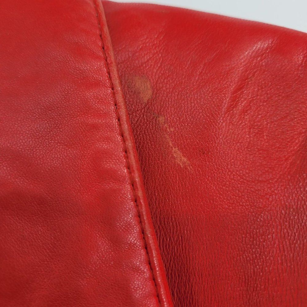 Vintage Leather Fringed Jacket Coat L Red Oversized Belted Rodeo Cowgirl Boho - Picture 11 of 16